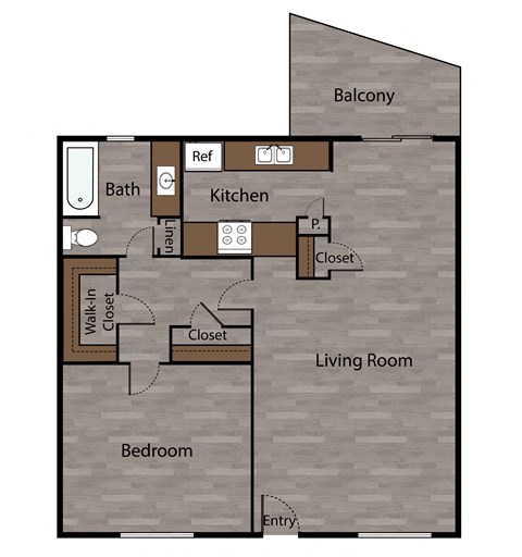 a floor plan of a studio apartment with a bedroom and a living room
